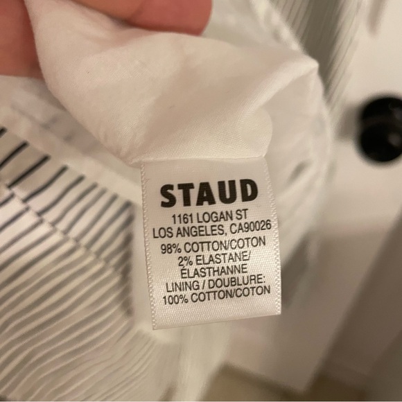 STAUD Lorenza Ivory Micro Stripe Shirt Midi Dress Button Front Size Small - Picture 14 of 15